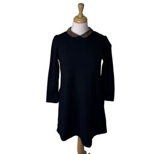 J.McLauglin Leopard Print Peter Pan Collar Mini Dress Black Size Small